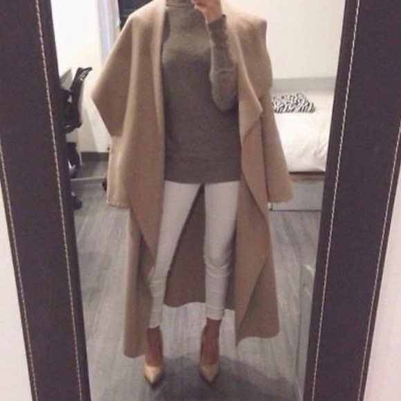 NWT RARE ZARA CAMEL BEIGE WATERFALL WOOL DRAPED COAT JACKET WINTER BLOGGER FAVE - Picture 5 of 15